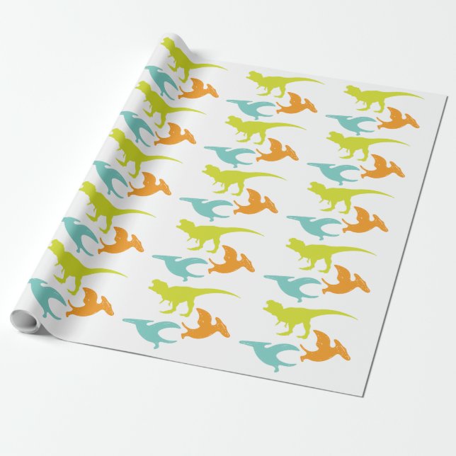 Dinosaur Birthday silhouette Wrapping Paper (Unrolled)