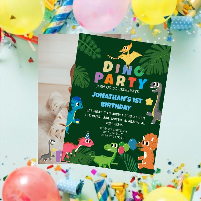 Dinosaur Birthday Simple First Birthday Baby Photo Invitation (Creator Uploaded)