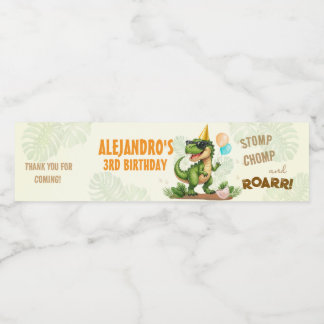 Dinosaur Birthday - Stomp Chomp Roar T-Rex Birthda Water Bottle Label