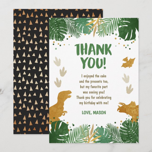 Dinosaur Birthday Thank You Card Party Boy Dino (Front/Back)