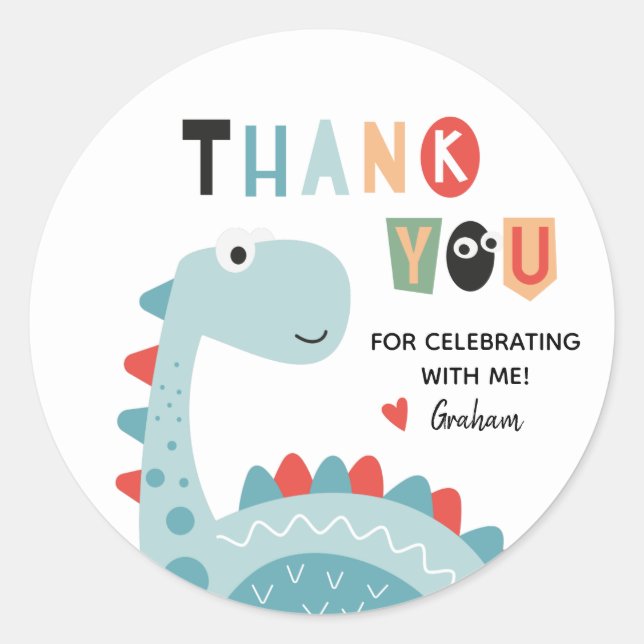 Dinosaur Birthday Thank Your Classic Round Sticker (Front)