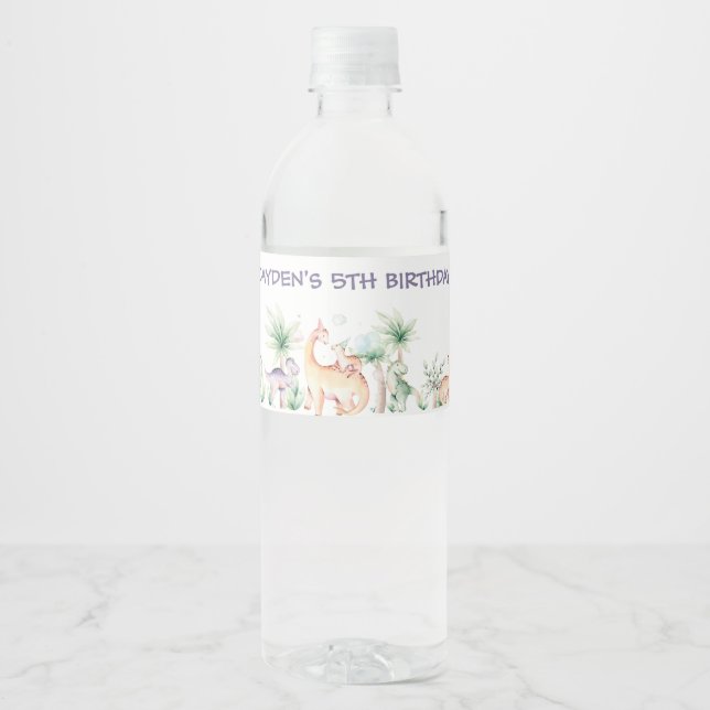 Dinosaur Birthday  water bottle label template (Front)