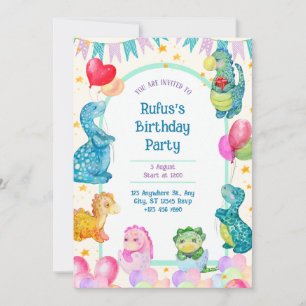 Dinosaur Birthday Watercolor Invitation