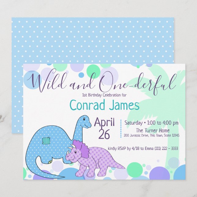 Dinosaur Birthday Wild and One-derful Party Invitation (Front/Back)