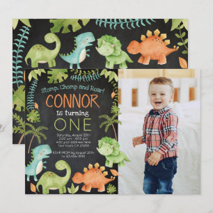 Dinosaur birthday with Photo Invitation