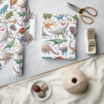 Dinosaur Birthday Wrapping Paper<br><div class="desc">Jurassic themed birthday wrapping paper featuring a white background that can be changed to any colour, and watercolor dinosaurs, rocks, foliage, & grass.</div>