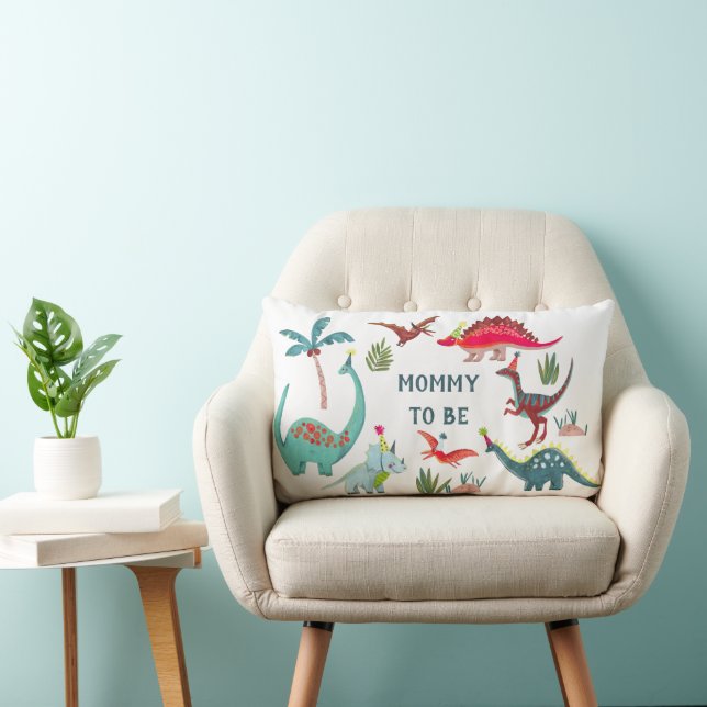 Dinosaur blue baby shower mommy to be party lumbar pillow (Chair)