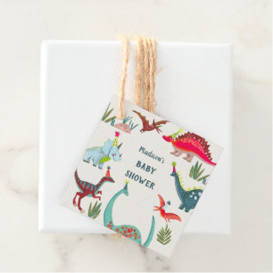 Dinosaur blue baby shower party favour tags