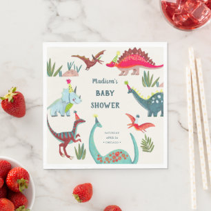 Dinosaur blue baby shower party napkin