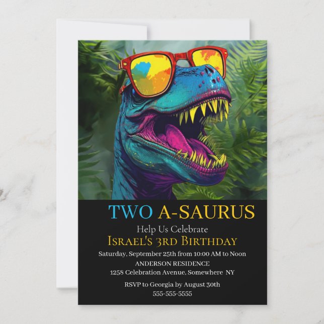 Dinosaur Blue Birthday Celebration Invitation (Front)
