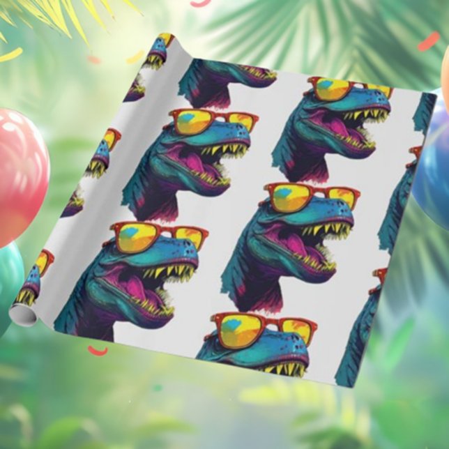 Dinosaur Blue T Rex Jurassic Cool Wrapping Paper ( vibrant blue boy and girl dinosaur themes that inspire fun, and unforgettable memories)