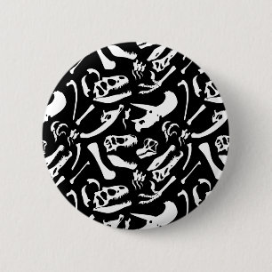 Dinosaur Bones (Black and White) 2 Inch Round Button