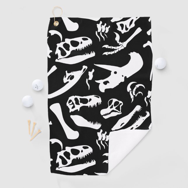 Dinosaur Bones (Black and White) Golf Towel (InSitu)