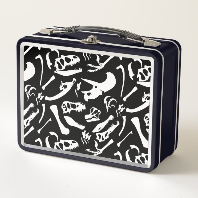 Dinosaur Bones (Black and White) Metal Lunch Box (Front)