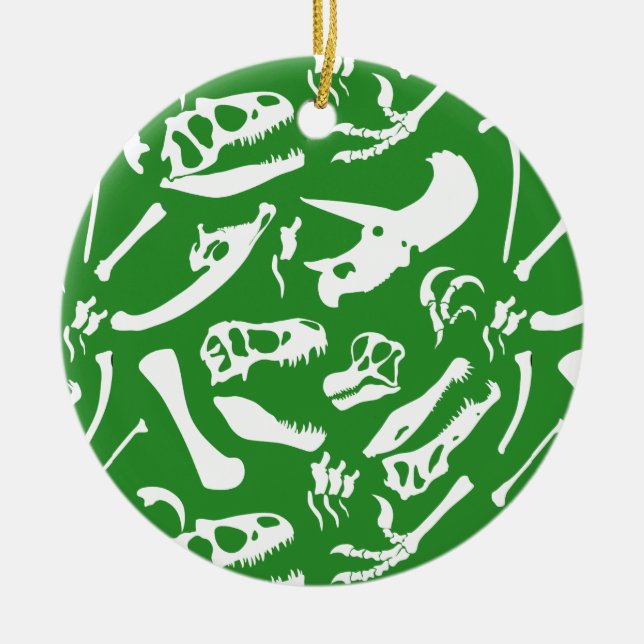 Dinosaur Bones (Green) Ceramic Ornament (Front)