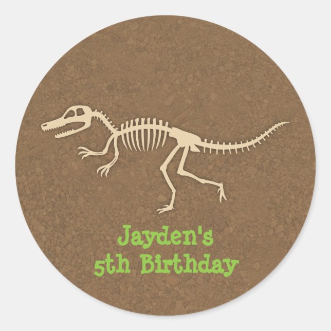 Dinosaur Bones Kids Birthday Party Labels (Front)