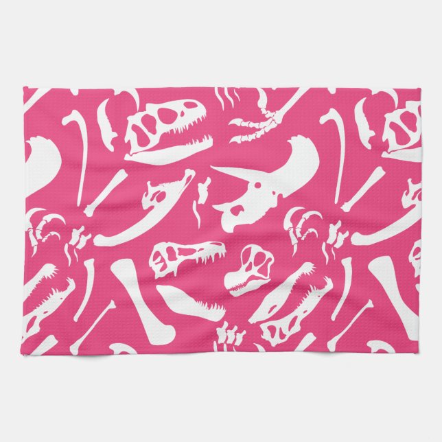 Dinosaur Bones (Pink) Kitchen Towel (Horizontal)