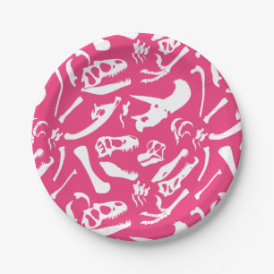 Dinosaur Bones (Pink) Paper Plate