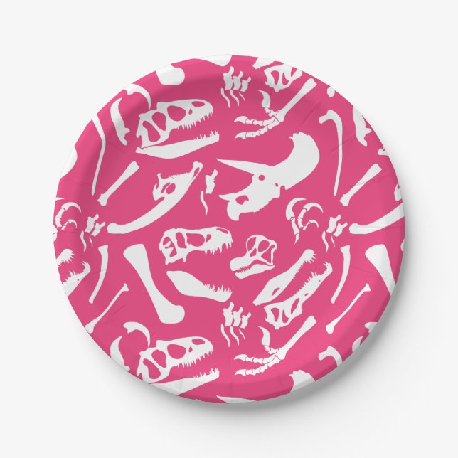 Dinosaur Bones (Pink) Paper Plate (Front)