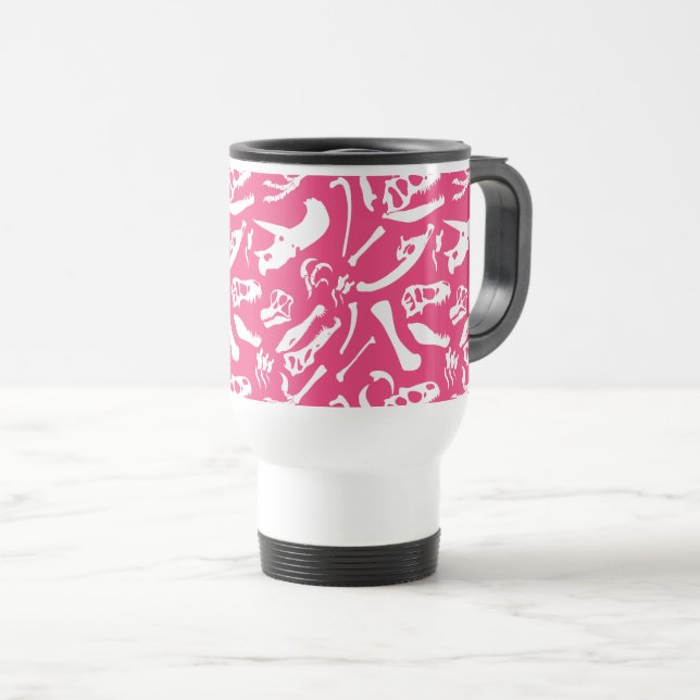 Dinosaur Bones (Pink) Travel Mug (Front Right)