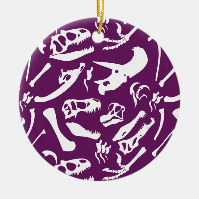 Dinosaur Bones (Purple) Ceramic Ornament (Front)