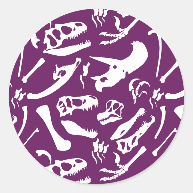 Dinosaur Bones (Purple) Classic Round Sticker (Front)