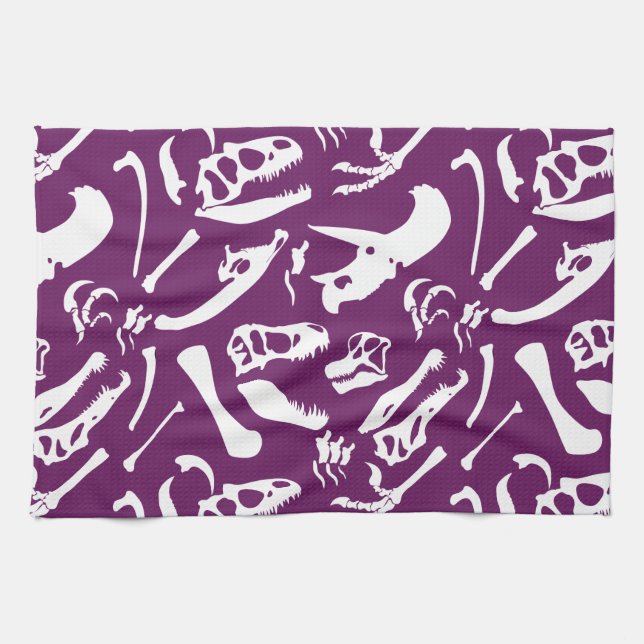 Dinosaur Bones (Purple) Kitchen Towel (Horizontal)