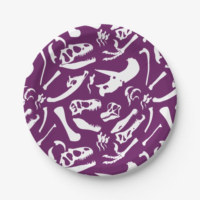 Dinosaur Bones (Purple) Paper Plate (Front)