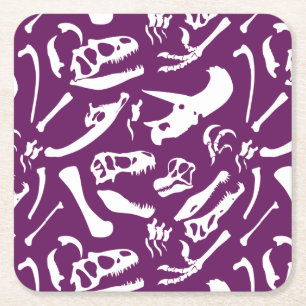Dinosaur Bones (Purple) Square Paper Coaster