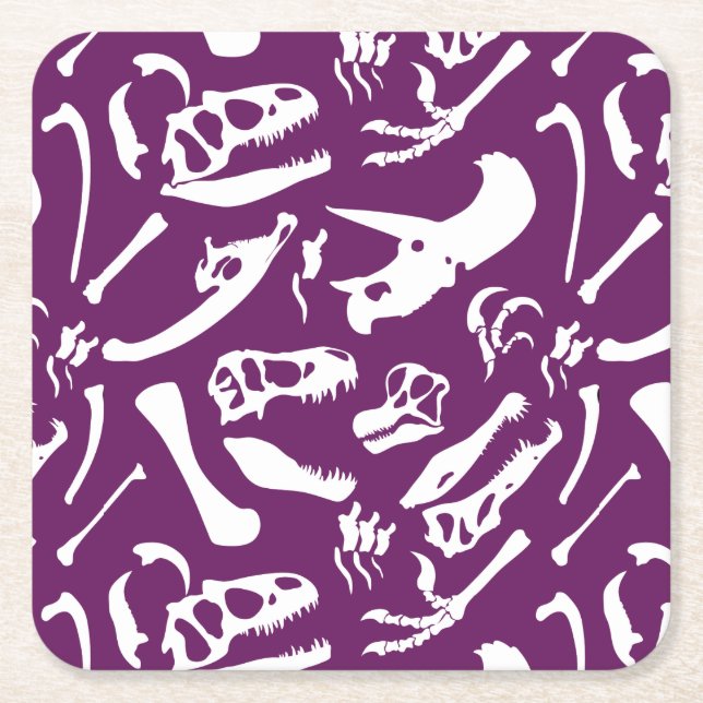 Dinosaur Bones (Purple) Square Paper Coaster (Front)