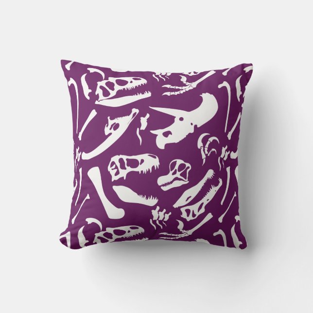 Dinosaur Bones (Purple) Throw Pillow (Front)