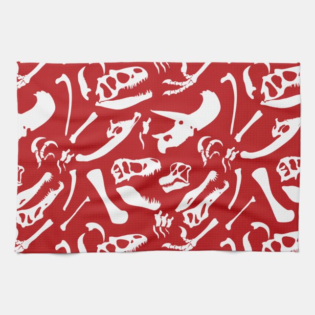 Dinosaur Bones (Red) Kitchen Towel (Horizontal)