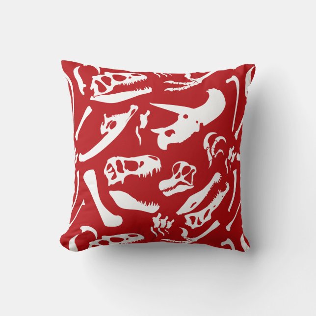 Dinosaur Bones (Red) Throw Pillow (Front)