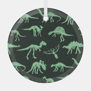 Dinosaur Bones Vintage Silhouette Illustration. Glass Ornament