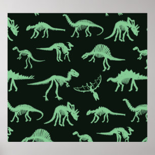 Dinosaur Bones Vintage Silhouette Illustration. Poster