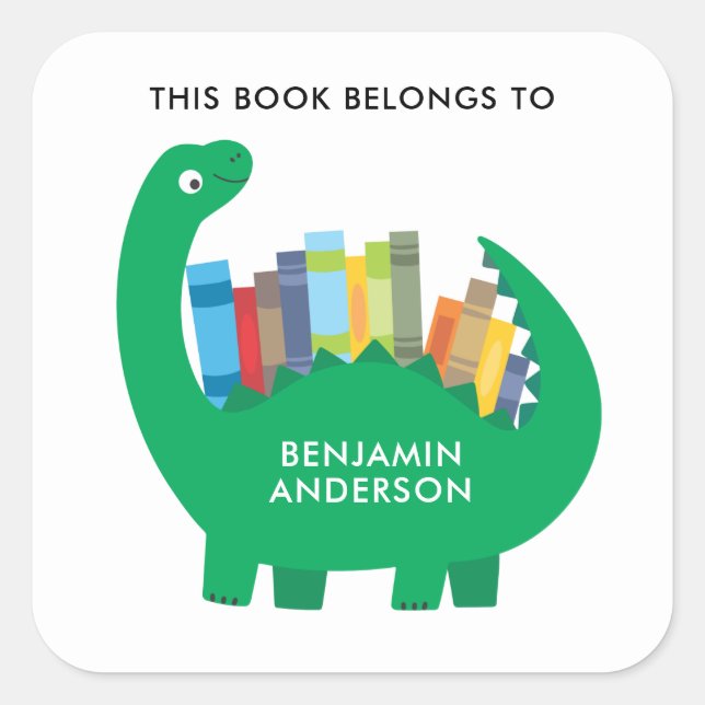 Dinosaur Bookplate Square Sticker (Front)