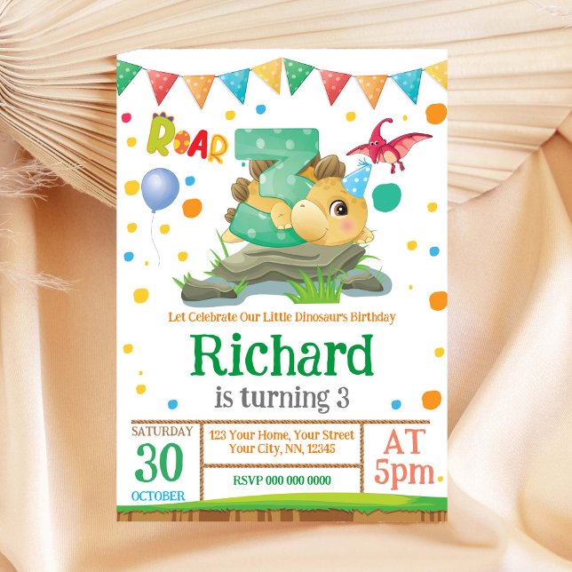 Dinosaur boy 3rd Birthday Invitation (Creator Uploaded)