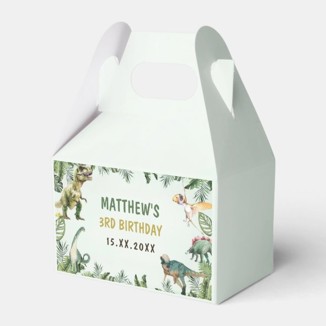 Dinosaur Boy 3rd Birthday Party Favor Box (Front Side)