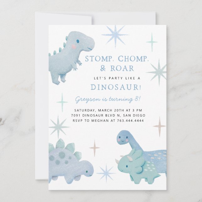 Dinosaur Boy Anniversaire Fête Invitation (Devant)