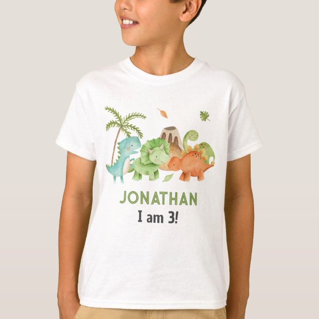Dinosaur Boy Birthday Tshirts - Matching Kid Party (Front)