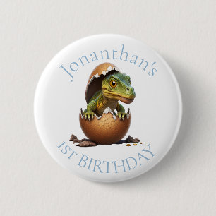 Dinosaur Boy Blue Birthday  2 Inch Round Button
