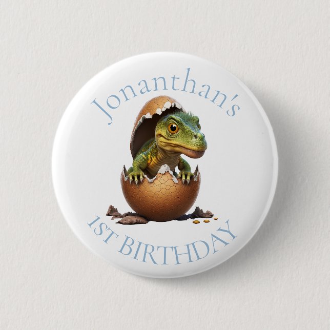 Dinosaur Boy Blue Birthday  2 Inch Round Button (Front)