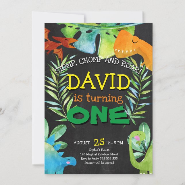 Dinosaur Boy First Birthday 1st Dino Party Invitation (Front)
