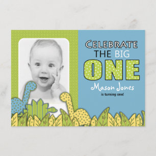 Dinosaur Boy First Birthday Party Invitation