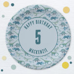Dinosaur Boy Kids Birthday Party Blue Paper Plate<br><div class="desc">Time for a wild birthday party!  A fun bunch of adorable dinosaurs on a blue background,  ready to customize with your child's name and age.  Great for any age child,  boy or girl.  Original art by Nic Squirrell.</div>