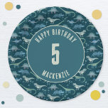Dinosaur Boy Kids Birthday Party Dark Paper Plate<br><div class="desc">Time for a wild birthday party!  A fun bunch of adorable dinosaurs on a dark teal green background,  ready to customize with your child's name and age.  Great for any age child,  boy or girl.  Original art by Nic Squirrell.</div>