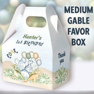 Dinosaur Boy Pastel Blue Green 1st Birthday Medium Favor Box