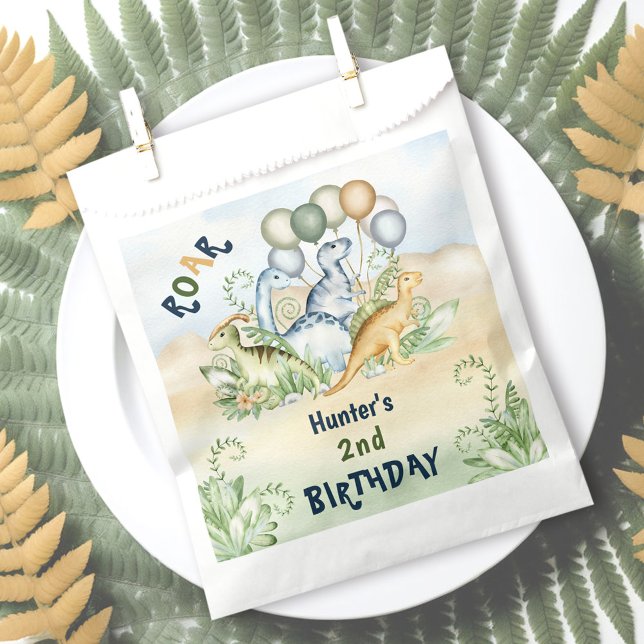 Dinosaur Boy Pastel Blue Green 2nd Birthday Favour Bag (Dinosaur Boy Pastel Blue Green 2nd Birthday Favor Bag)