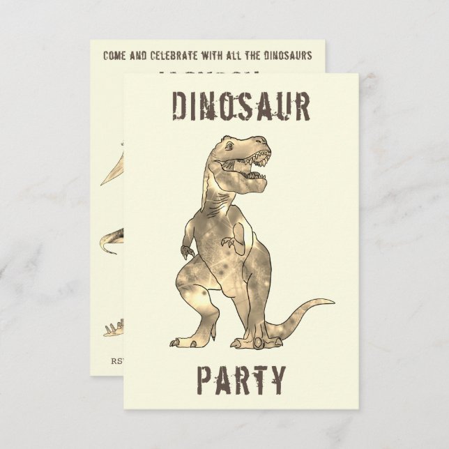 Dinosaur Boys 8th Birthday Party T Rex Roar Teal Invitation (Front/Back)