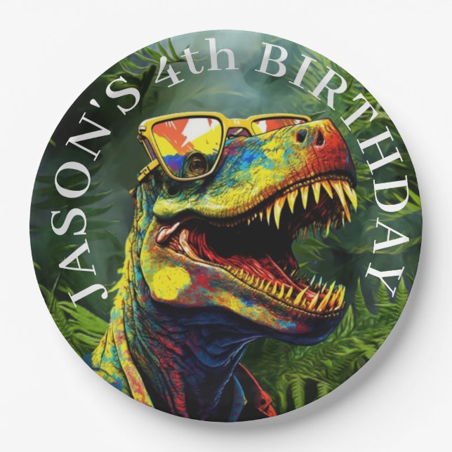 Dinosaur  Boys Birthday Paper Plates (Front)